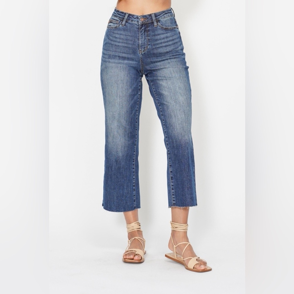 Judy Blue High Waist Back Pocket Embroidery Crop Wide Jeans